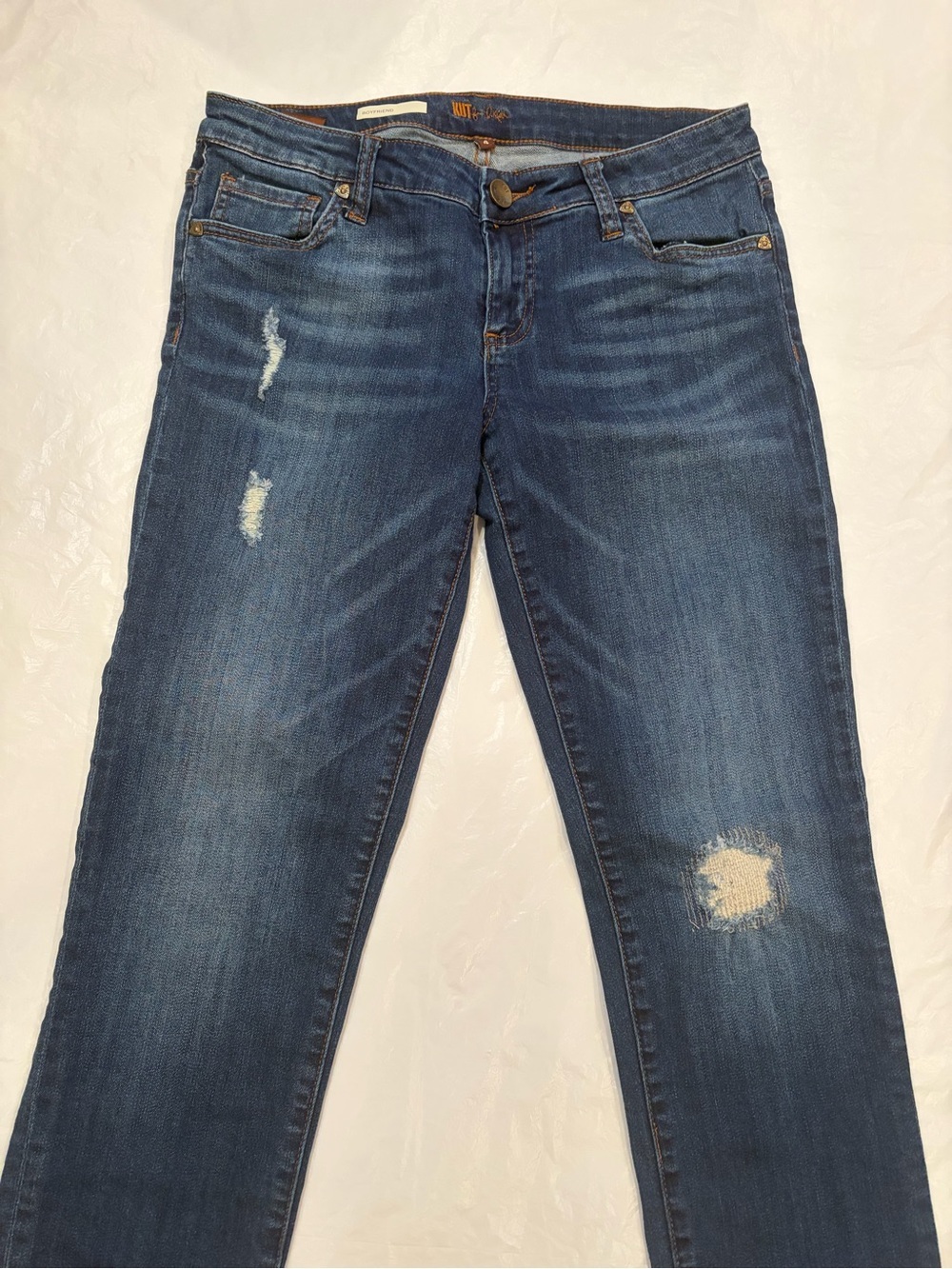 KUT Jeans Women's 4 Blue Dark Wash Boyfriend Stretch Distressed